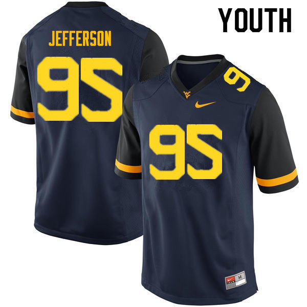 NCAA Youth Jordan Jefferson West Virginia Mountaineers Navy #95 Nike Stitched Football College Authentic Jersey JQ23A08HA